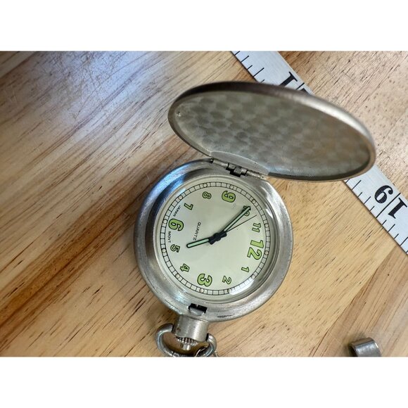 Vintage Silver-Tone Quartz Pocket Watch With Chain & Clip NOT TESTED - Picture 3 of 12